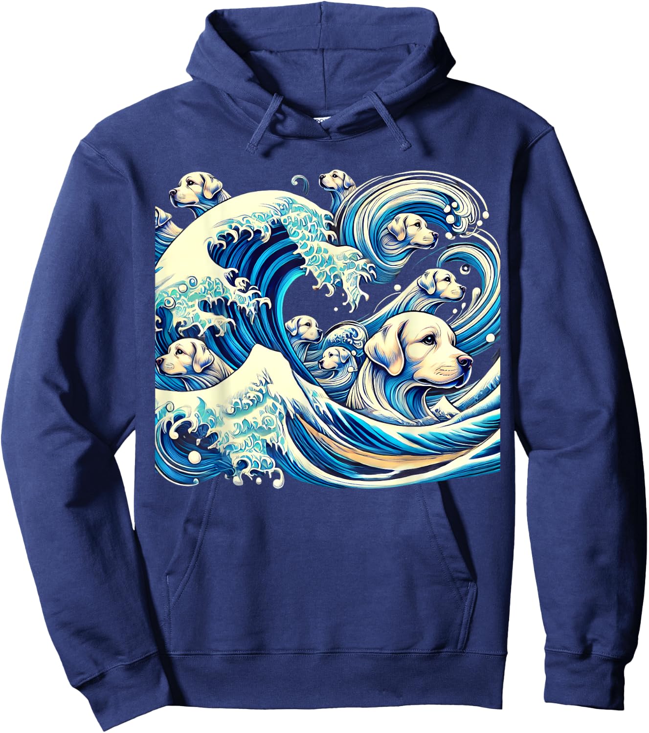 White Labrador Retriever Blue Dogs Wave Lab Puppy Japan Art Hoodie - Hoodie | Navy