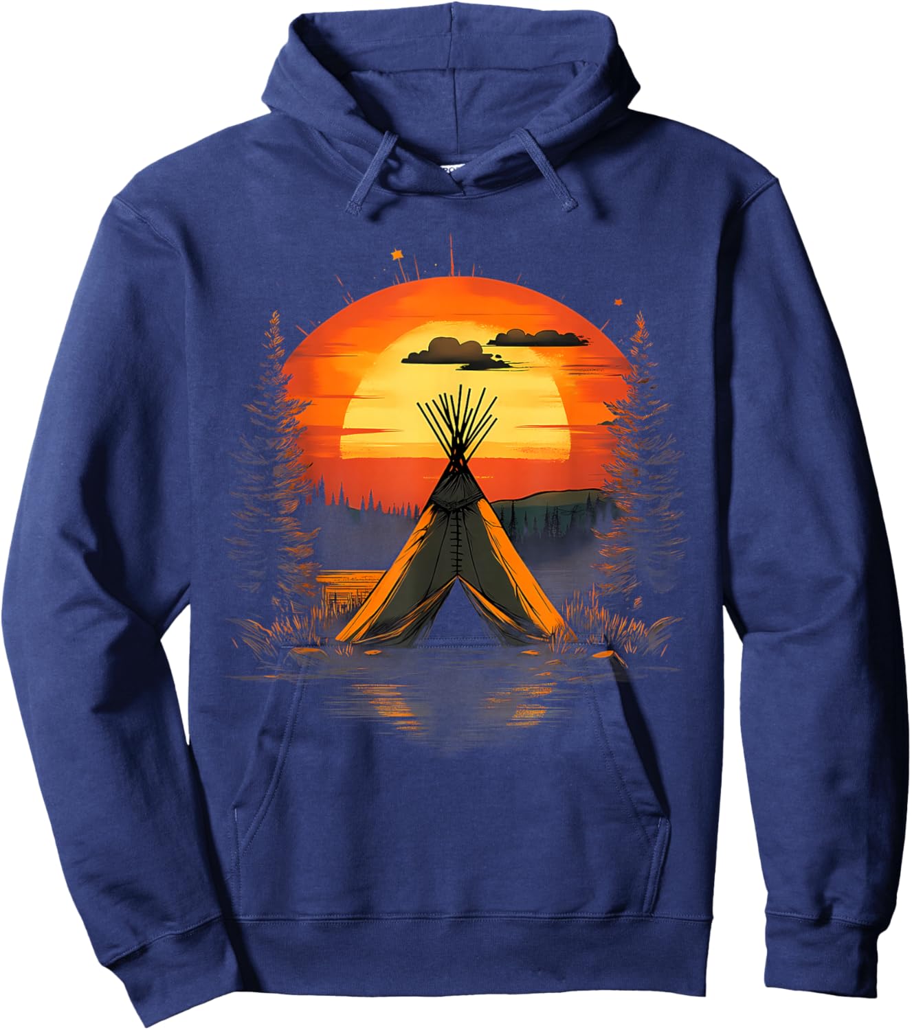 Native American Indian Tribe Landscape Sunset Tipi Tent Hoodie - Hoodie | Navy