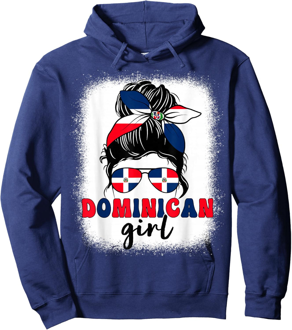 Dominican Girl Messy Bun Dominican Flag Patriotic Women Kids Hoodie - Hoodie | Navy