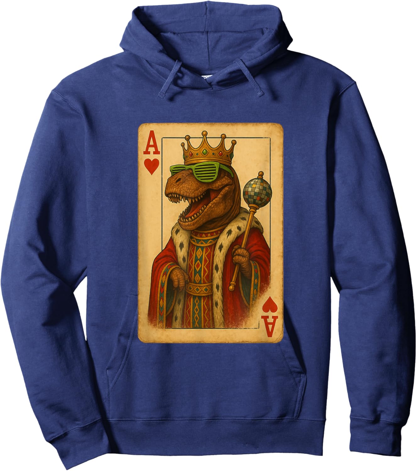 Tyrannosaurus Disco Ace Hearts Playing Card King Dinosaur Hoodie - Hoodie | Navy