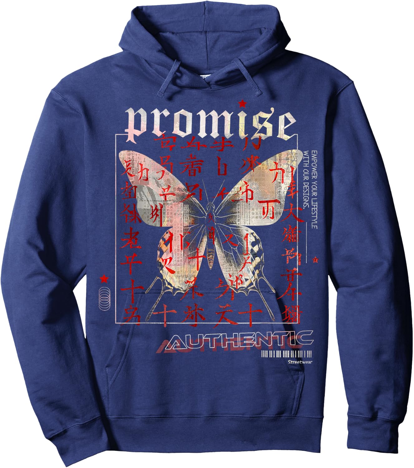 Butterfly | Frontprint | Anime Animal Art Graphic Anime Hoodie - Hoodie | Navy