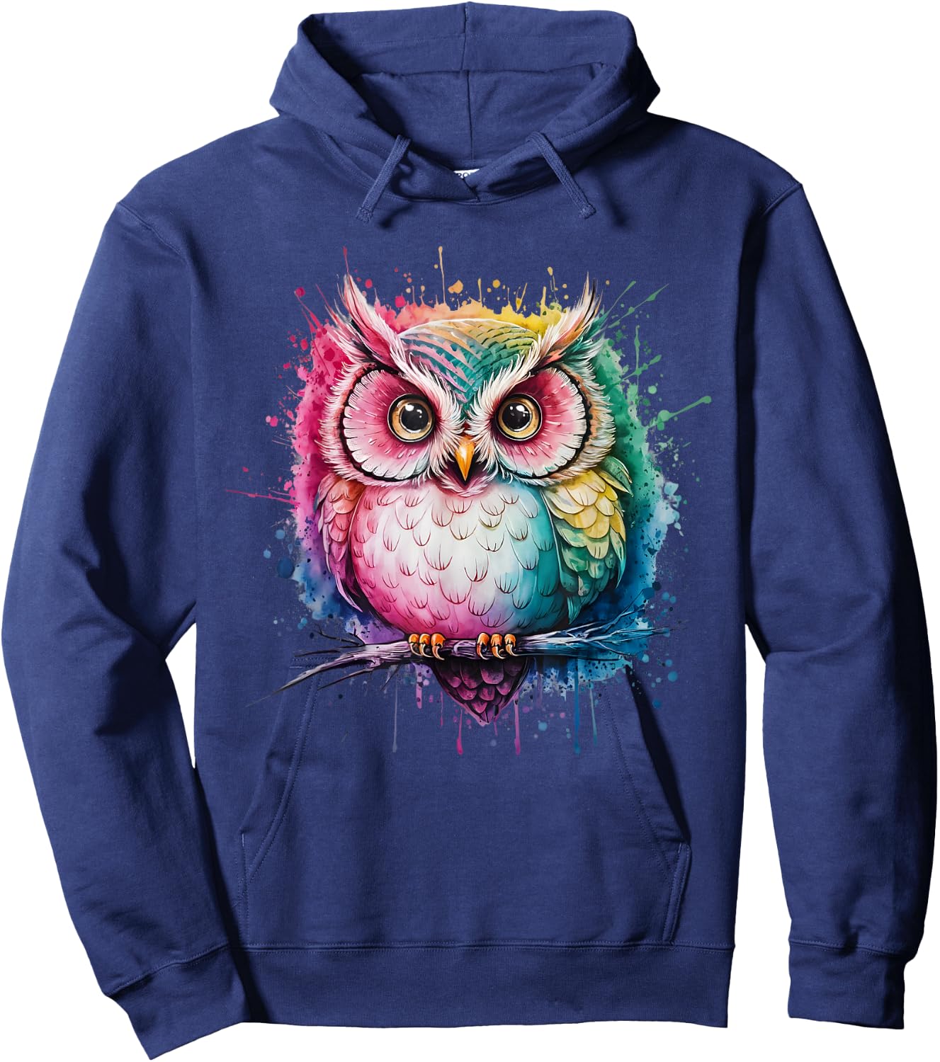 Owl Men Woman Colorful Watercolor Owl Hoodie - Hoodie | Navy