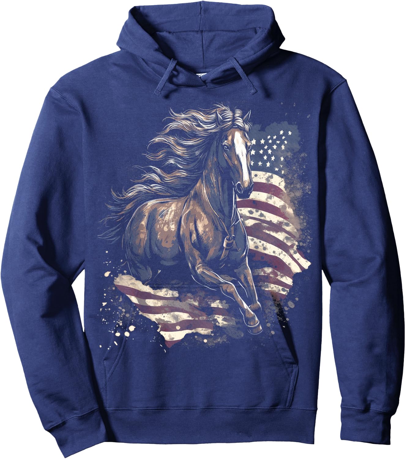 Patriotic Horse American Flag Horseback Riding Western Farm Hoodie - Hoodie | Navy