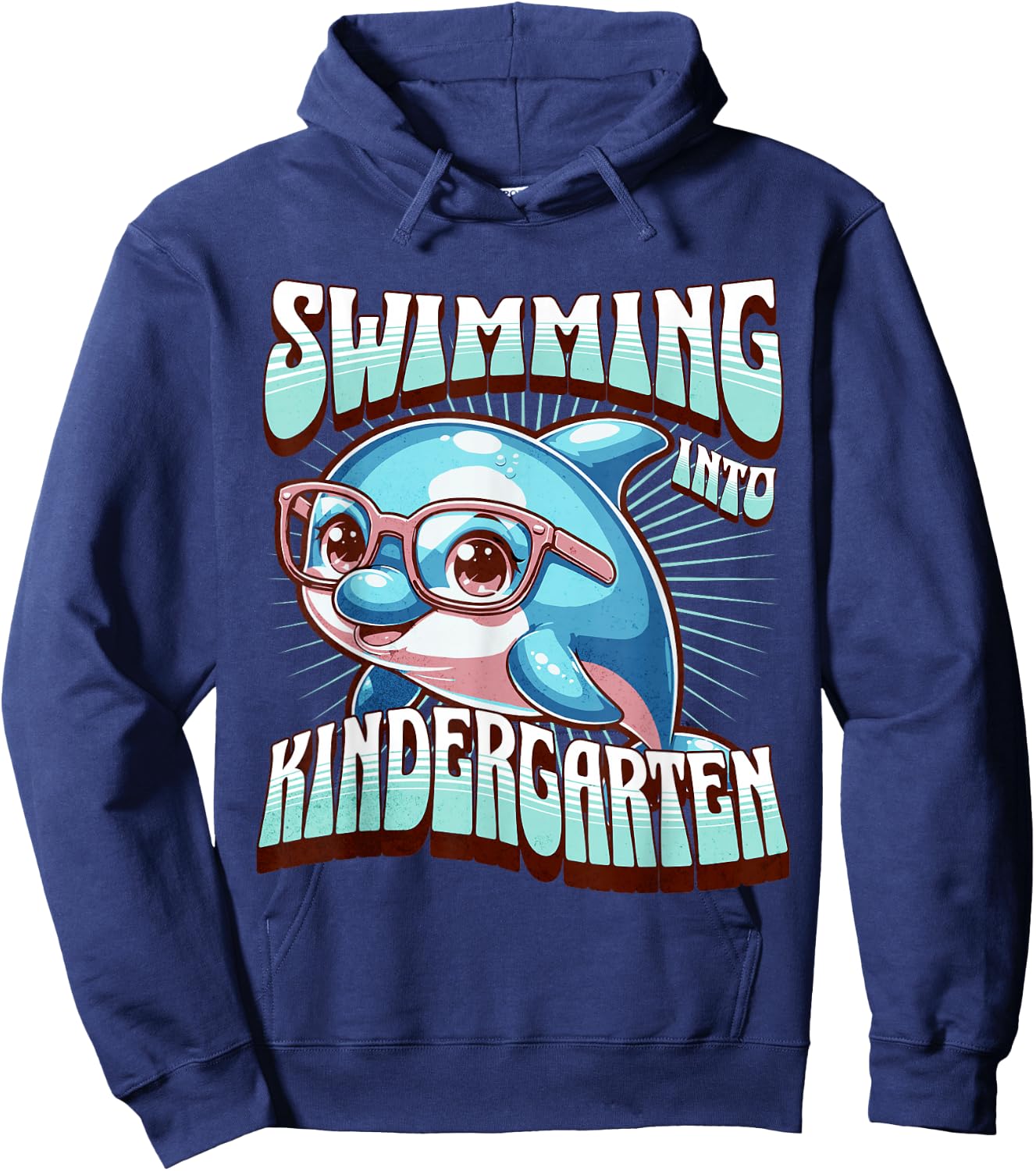 Swimming Into Kindergarten Cute Dolphin Back to School Kid Hoodie - Hoodie | Navy