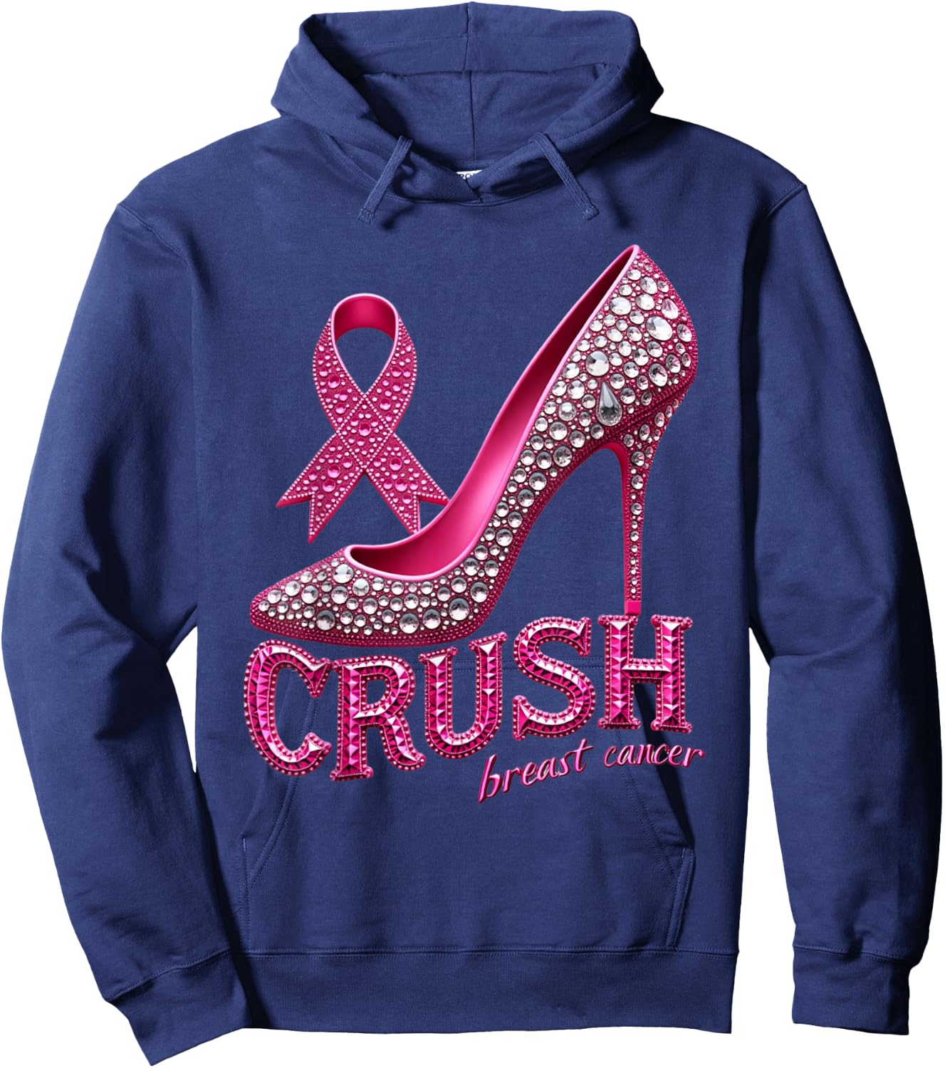 Crush Breast Cancer Awareness Support Pink Ribbon High Heel Hoodie - Hoodie | Navy