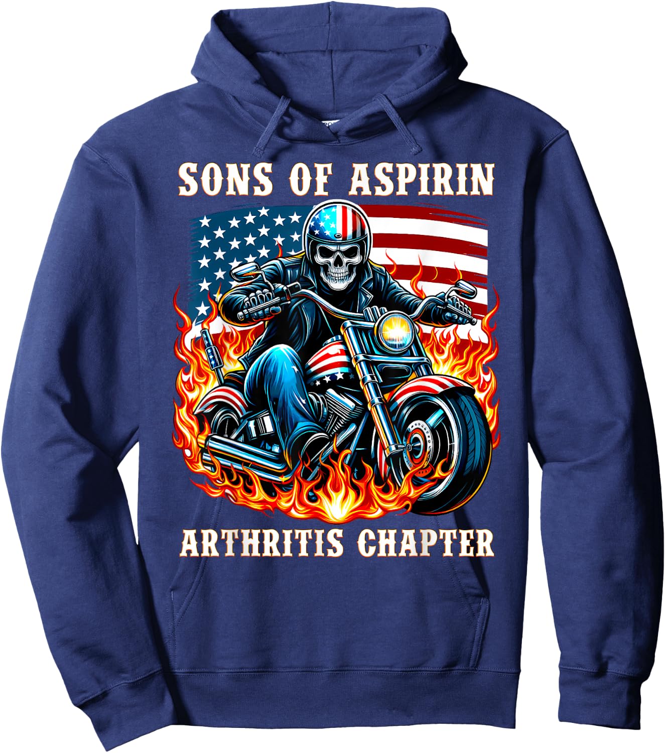 Sons of Aspirin Arthritis Chapter Biker riding a Motorcycle Hoodie - Hoodie | Navy