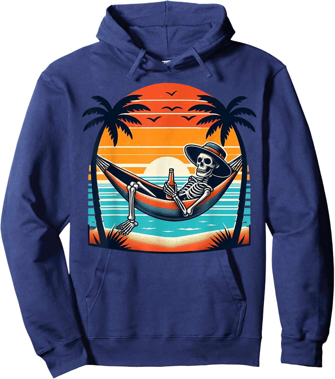 Tropical Beach Vacation Skeleton Summer Drinking Skeleton Women Hoodie - Hoodie | Navy