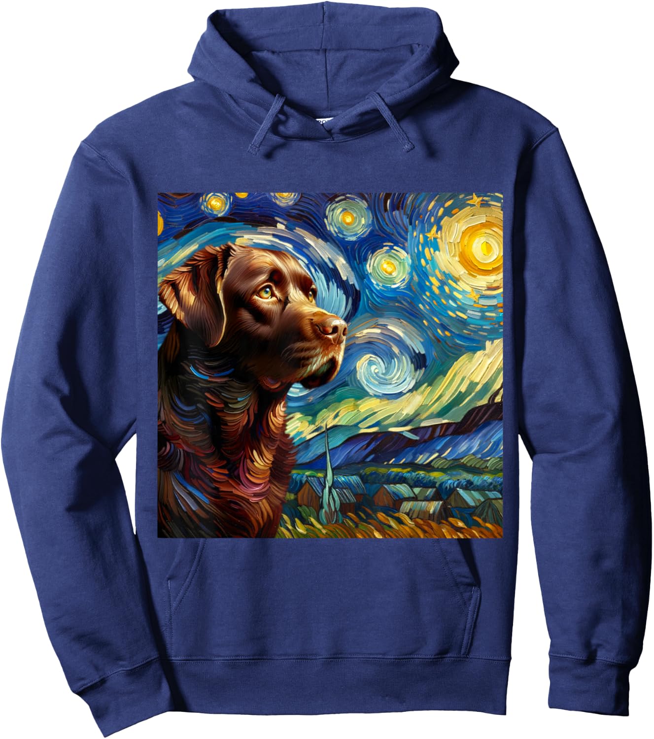 Chocolate Labrador Starry Night Shirt Vincent Van Gogh Lab Hoodie - Hoodie | Navy