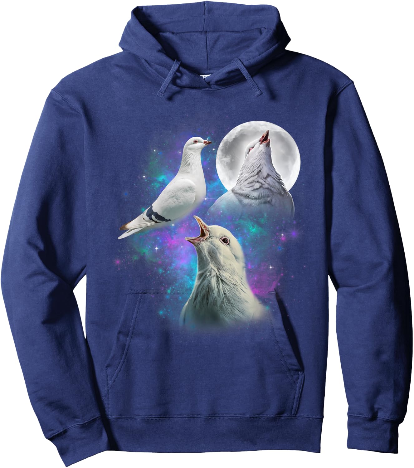 Three White Pigeons Howling At The Moon Funny Pigeon Hoodie - Hoodie | Navy