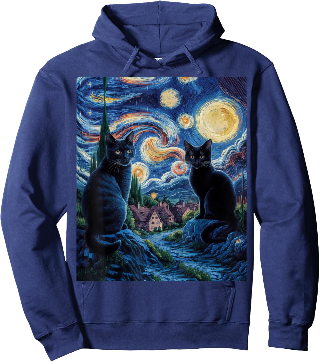 Cats Starry Night Van Gogh, For Cat Lover Cat Mom Cat Dad Hoodie - Hoodie | Navy