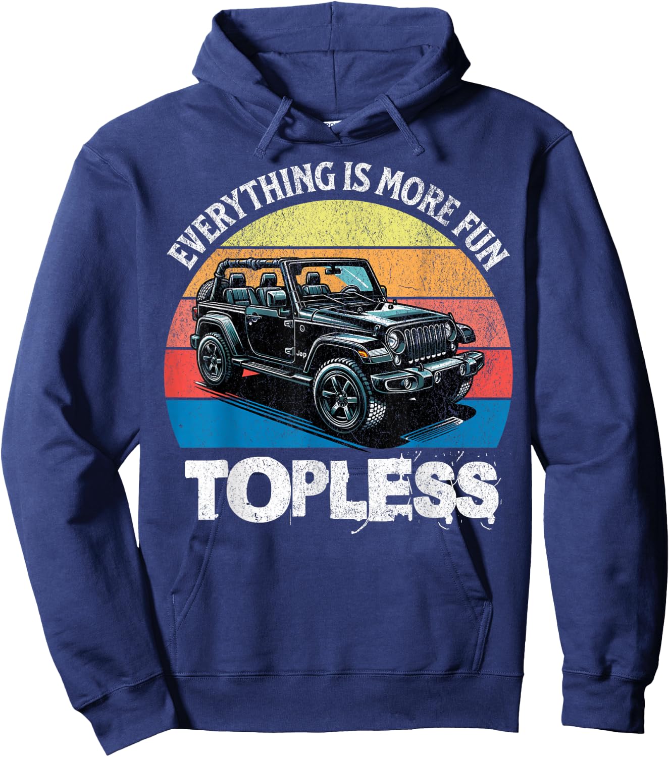 Retro Sunset Off-Roaders Everything Is More Fun Topless Men Hoodie - Hoodie | Navy