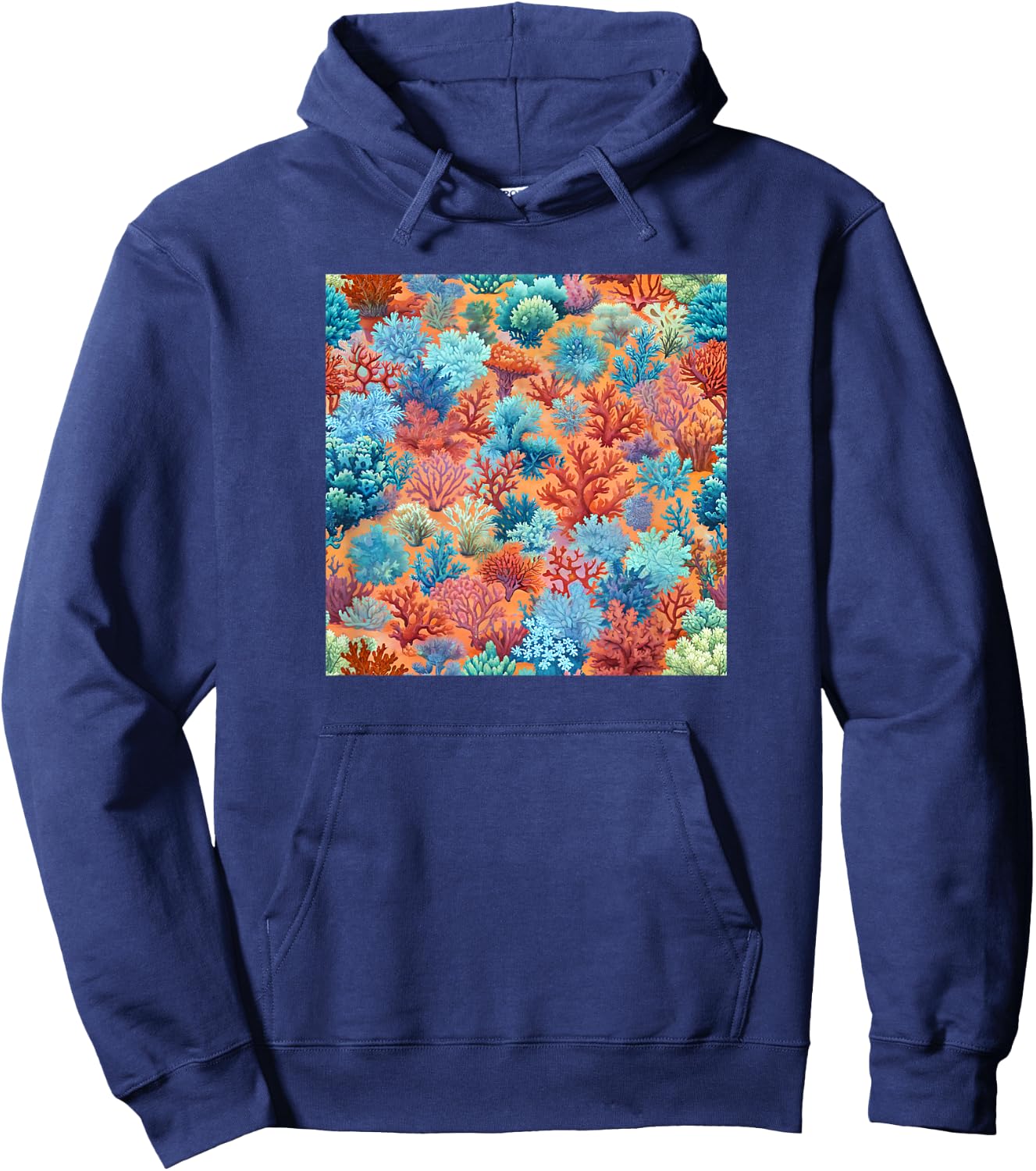 Grandmillennial Coral Reef Coastal Grandmother Teal Poppy Hoodie - Hoodie | Navy