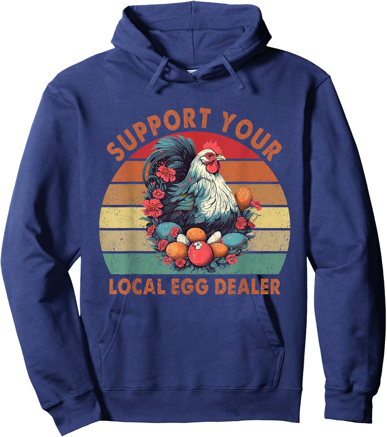 Vintage Farmer Chicken Lover Support Your Local Egg Dealer Hoodie - Hoodie | Navy