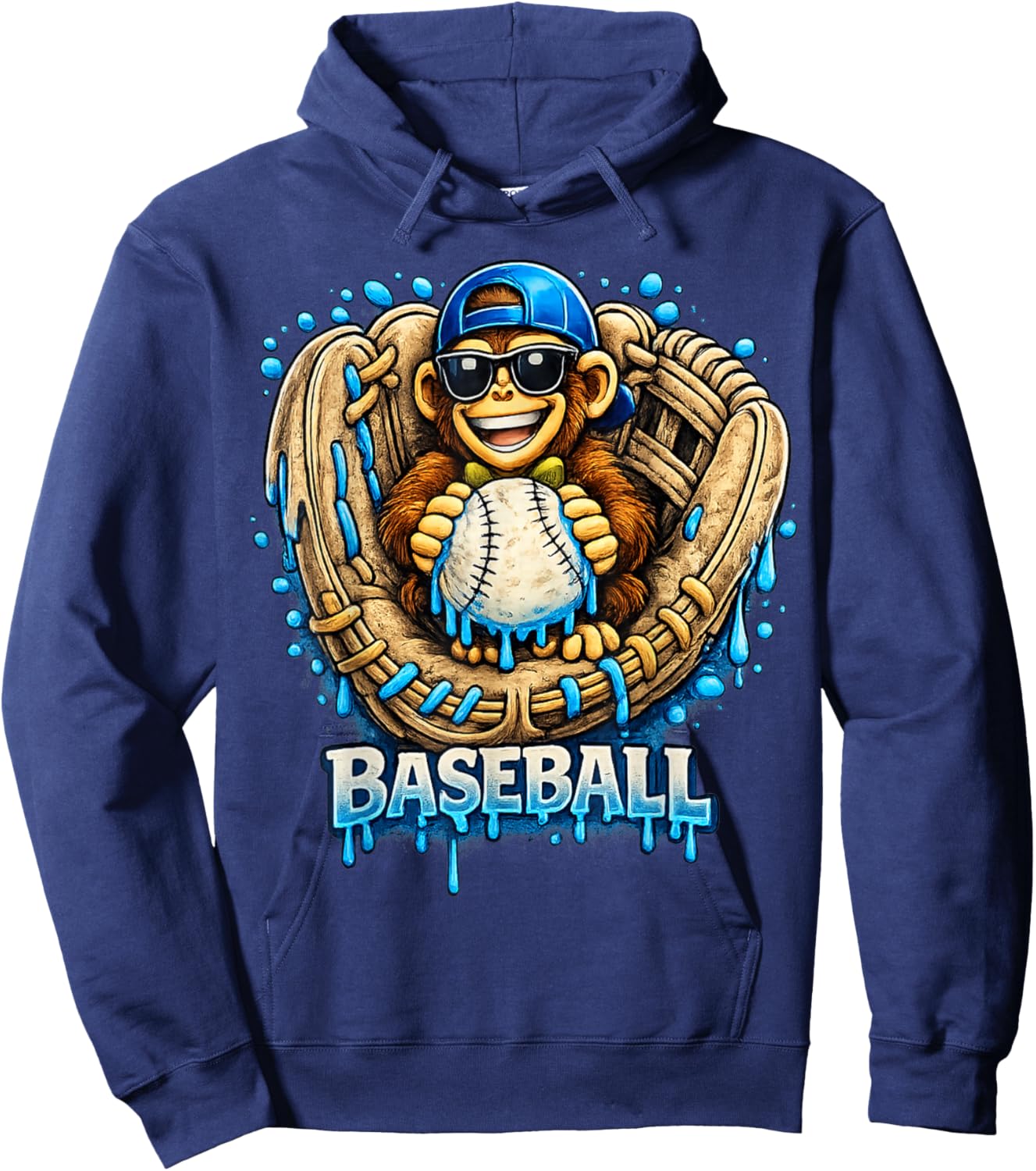 Monkey Funny Animals Baseball Ice Cream Drip Cool Hoodie - Hoodie | Navy