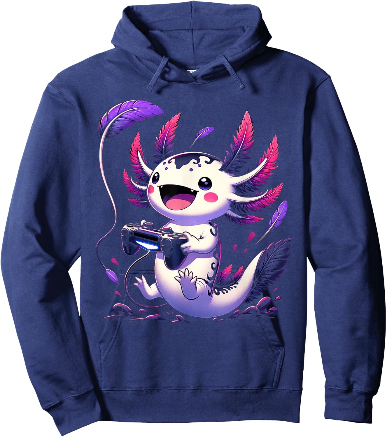 Cute Axolotl Playing Console Video Games Axolotl Gaming Hoodie - Hoodie | Navy