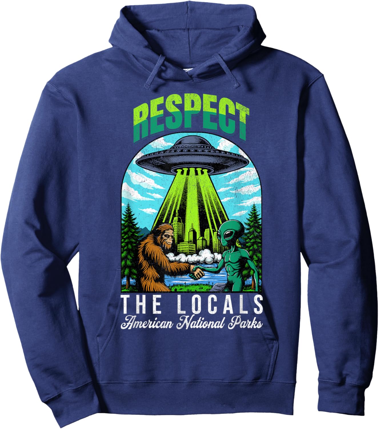 Respect The Locals Bigfoot Sasquatch American National Parks Hoodie - Hoodie | Navy