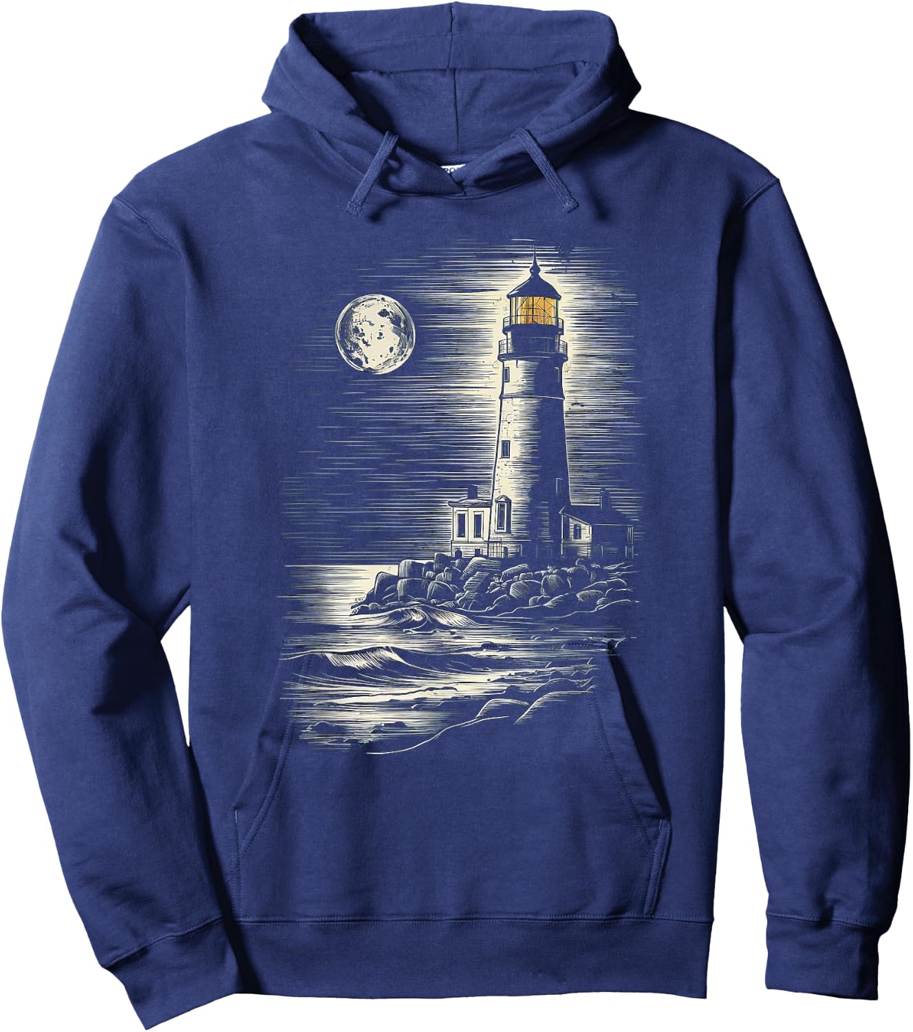 Full Moon Lighthouse Nautical Hoodie - Hoodie | Navy