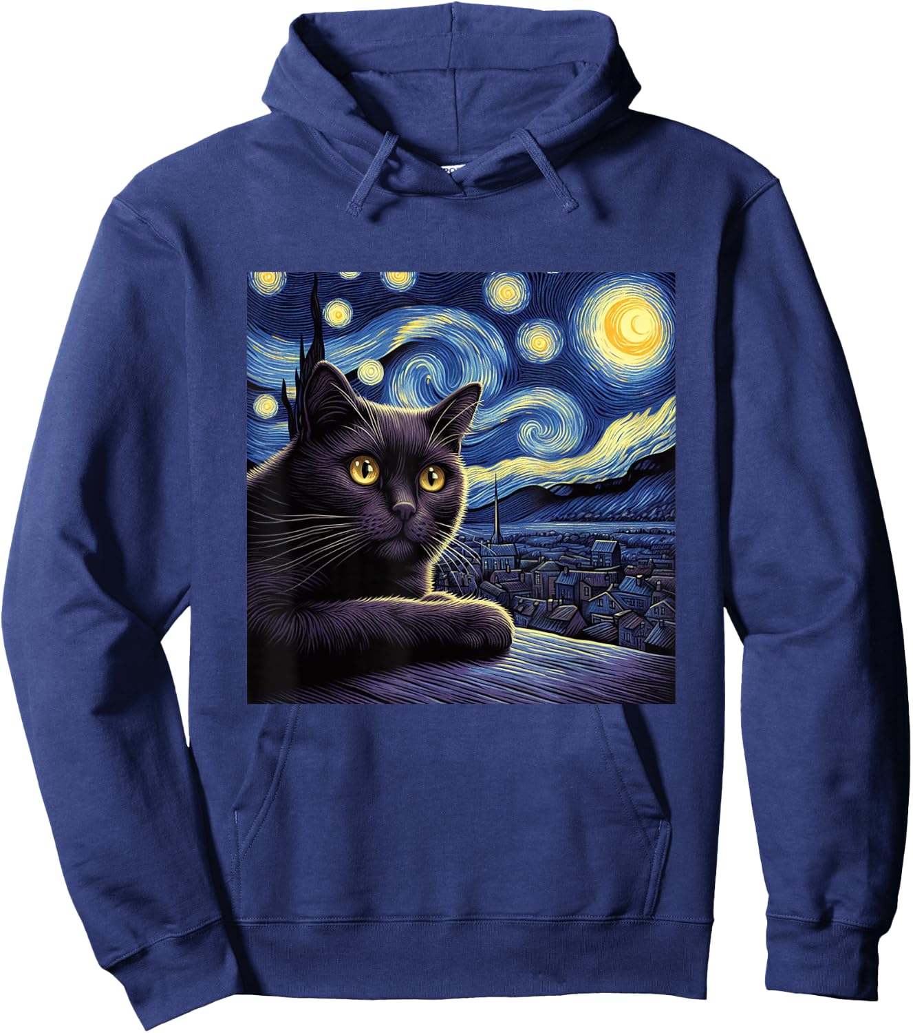 Starry Night Cat Design - Van Gogh Inspired Graphic Men Women Girls Kids Hoodie - Hoodie | Navy