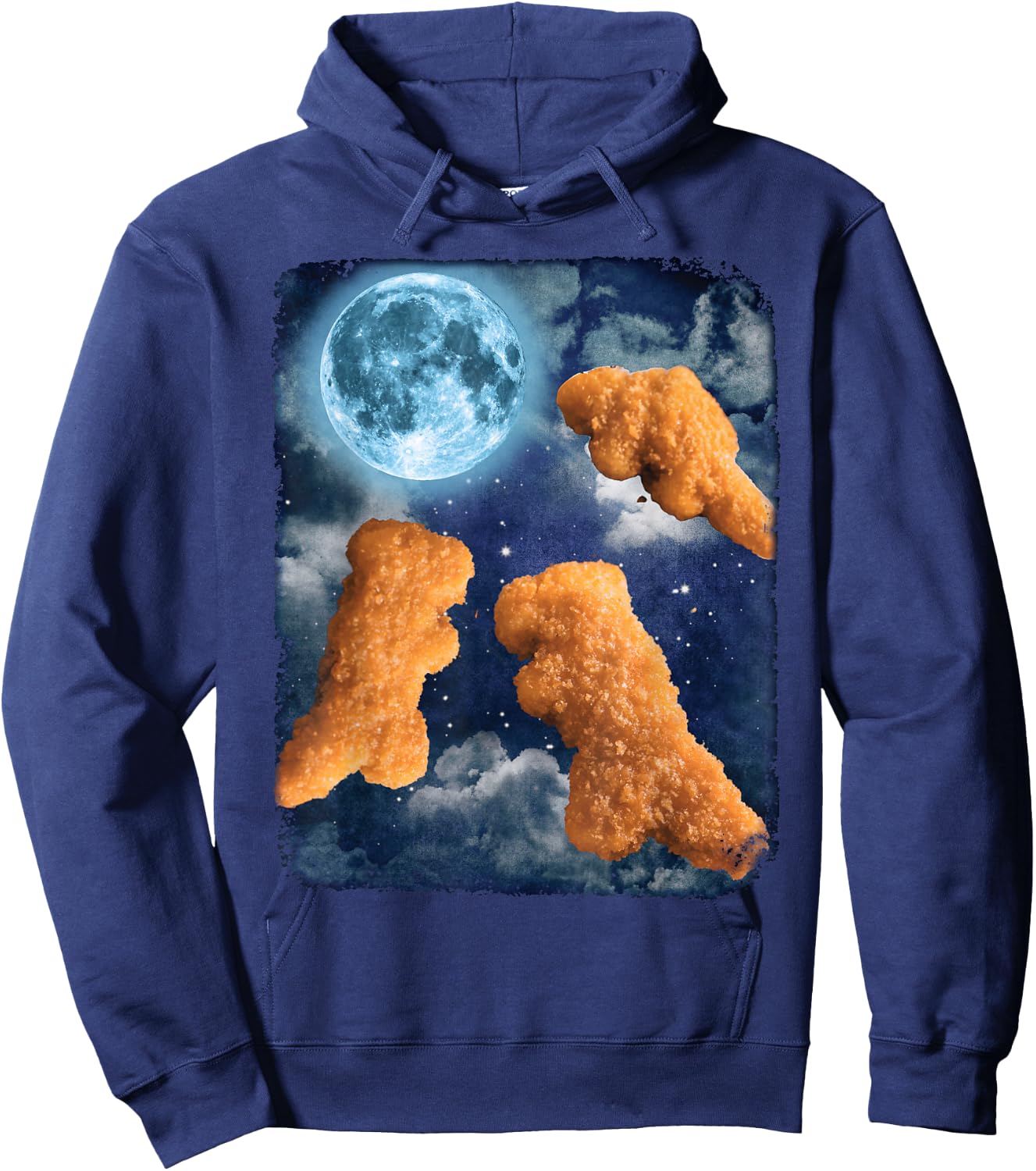 Funny Food Dinosaur Chicken Nuggets Howling At The Moon Hoodie - Hoodie | Navy