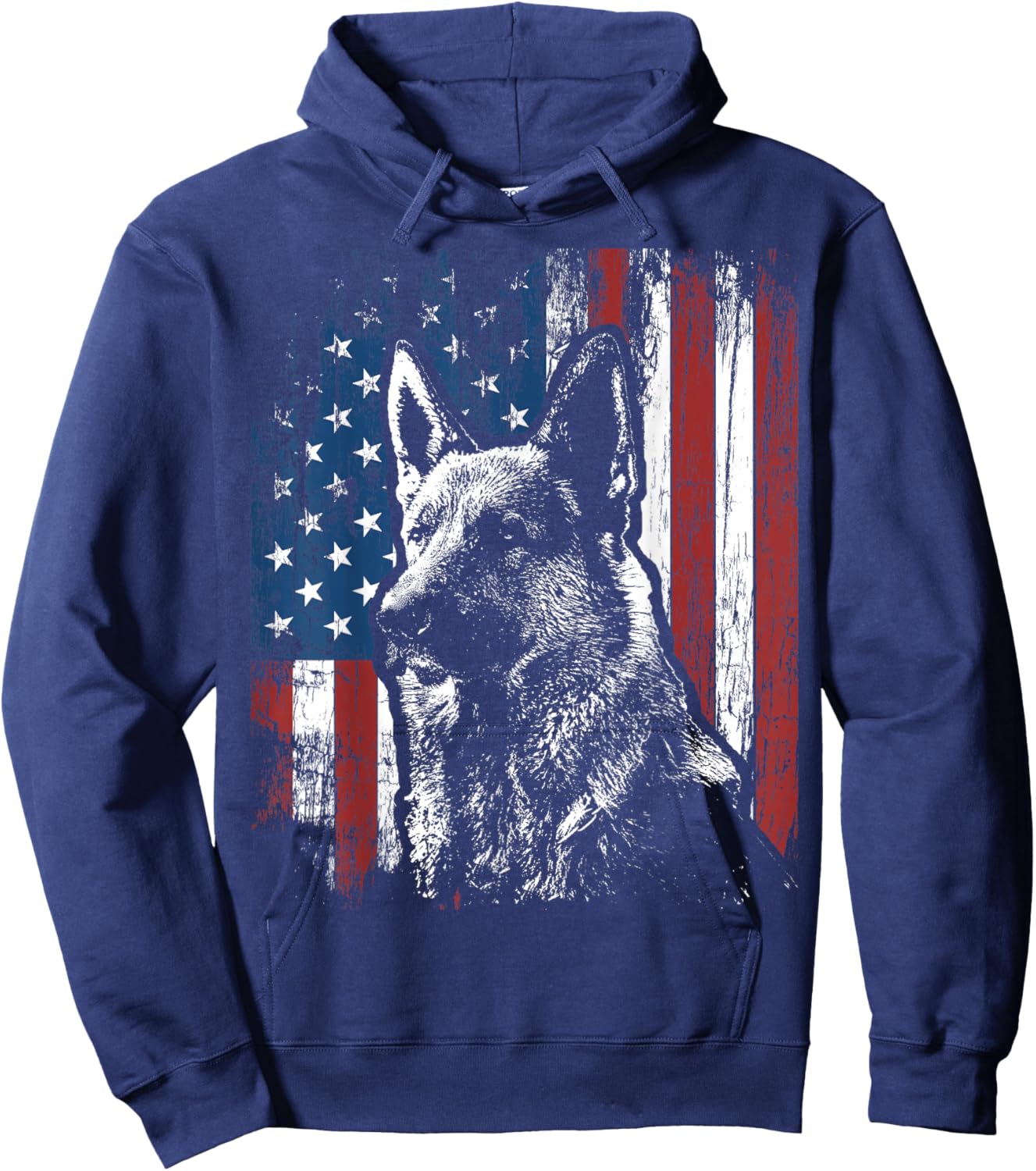 Patriotic German Shepherd American Flag Dog Gift Men Women Hoodie - Hoodie | Navy