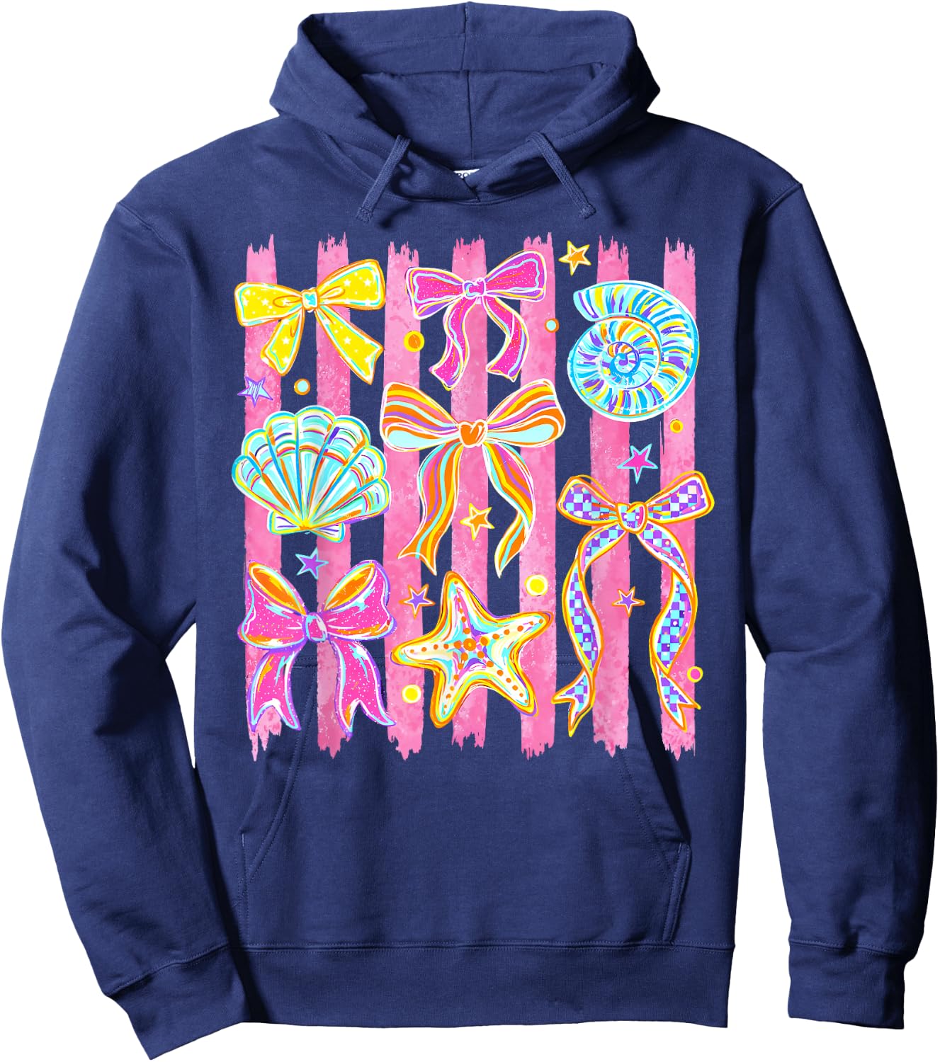 Seashell Coquette Bow Ocean Hawaii Beach Summer Vacation Hoodie - Hoodie | Navy