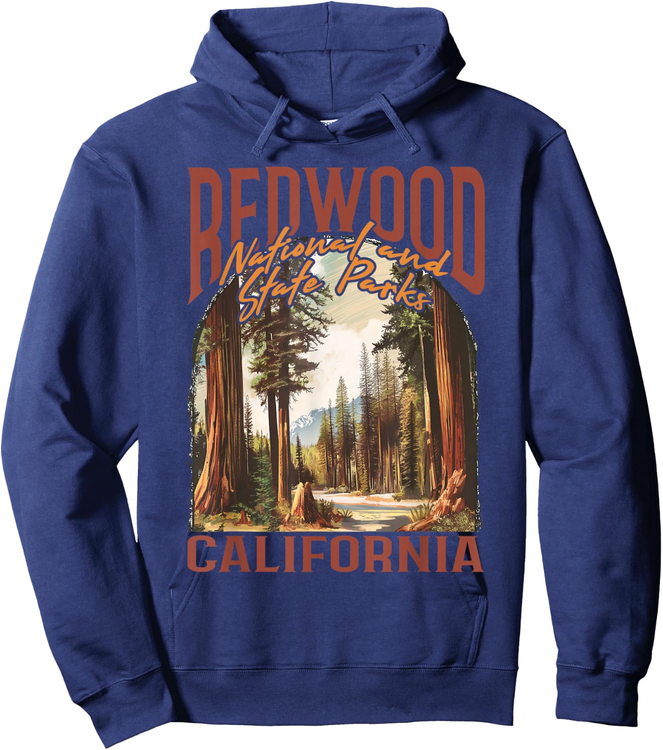 Redwood USA National Park Vintage California Outdoors Retro Hoodie - Hoodie | Navy