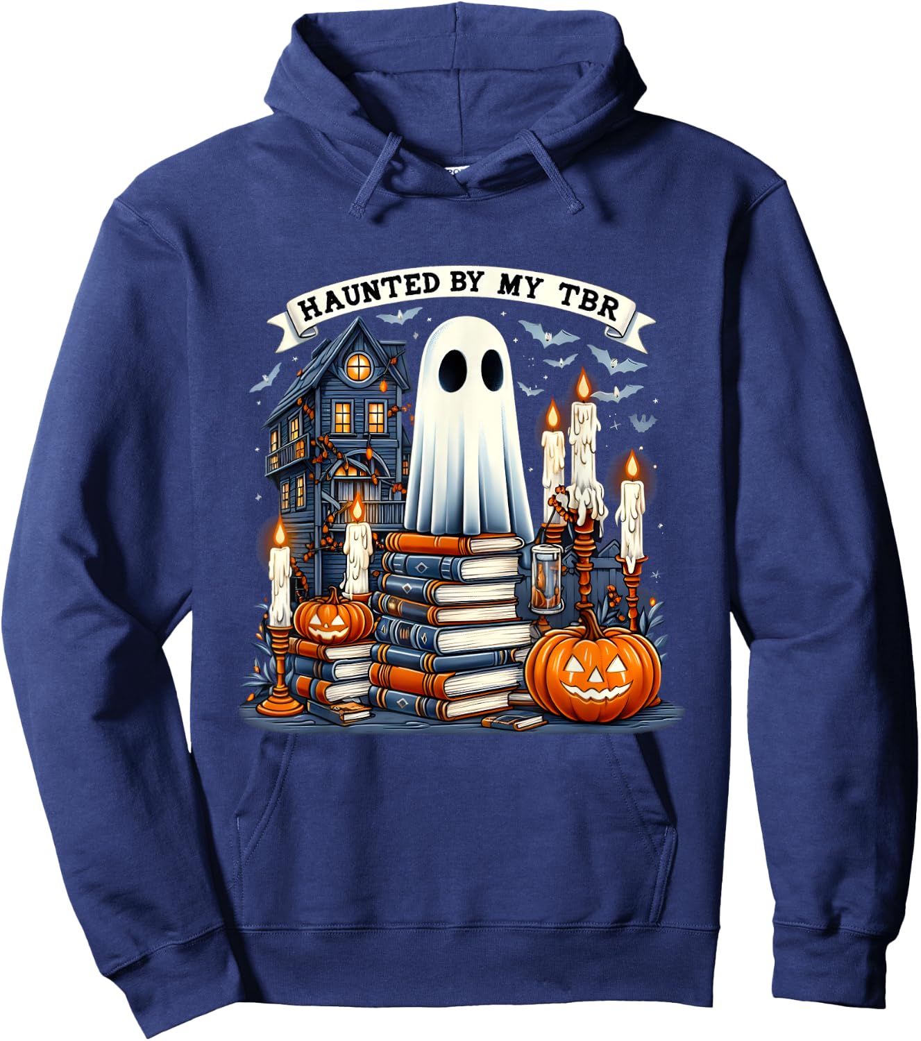Retro Haunted by My TBR Halloween Book Readers Book Lovers Hoodie - Hoodie | Navy