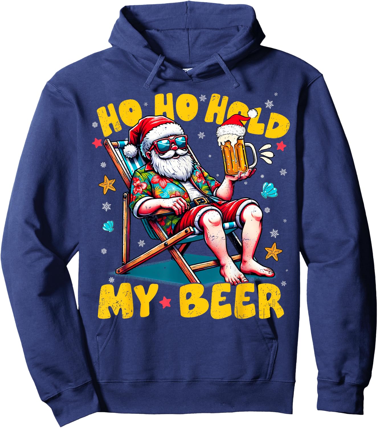 Christmas In July Beach Summer Santa Ho Ho Hold My Beer Men Women Hoodie - Hoodie | Navy