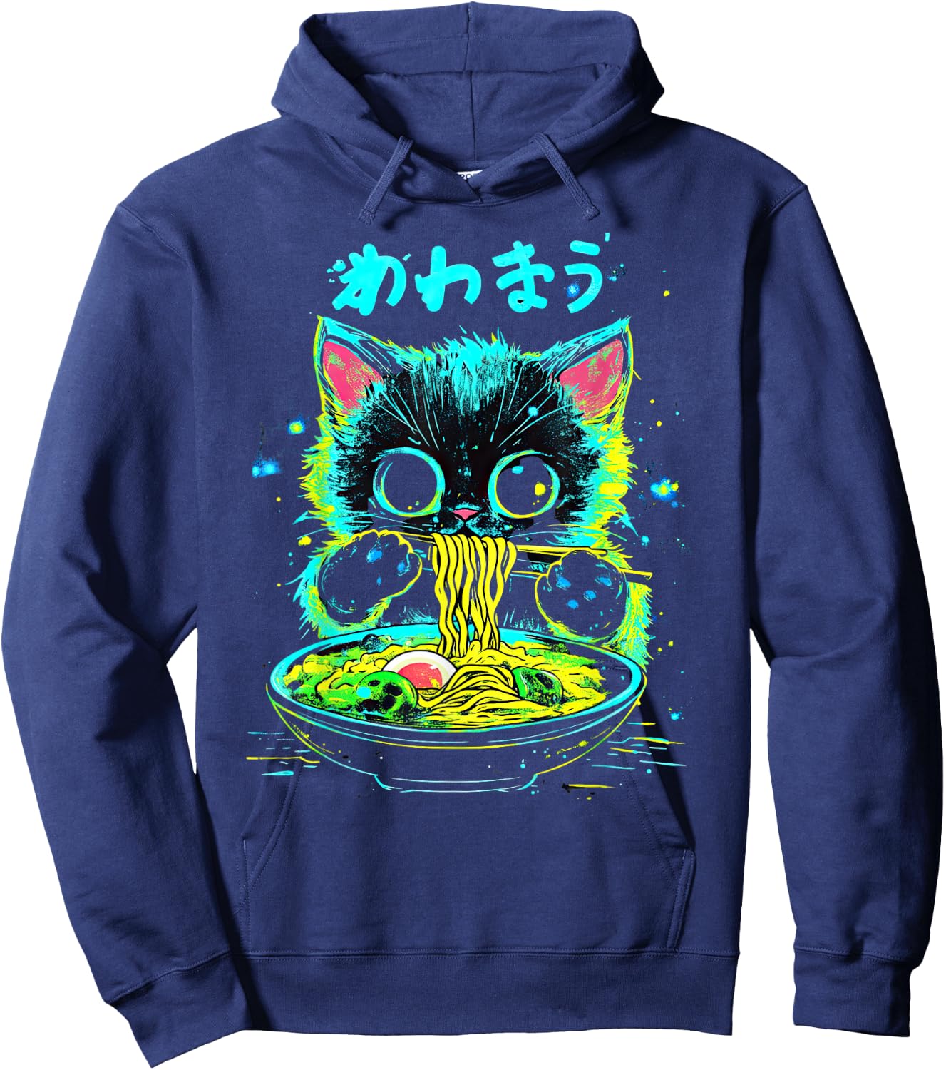 Anime Ramen Cat Japanese Retro Noodles Aesthetic Kawaii Cat Hoodie - Hoodie | Navy