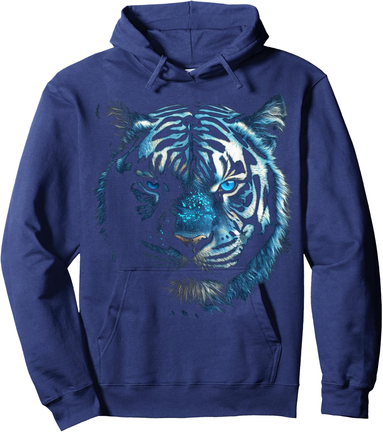 Tiger Artwork - Blue Eyes - Animal Art Motif Tiger Hoodie - Hoodie | Navy