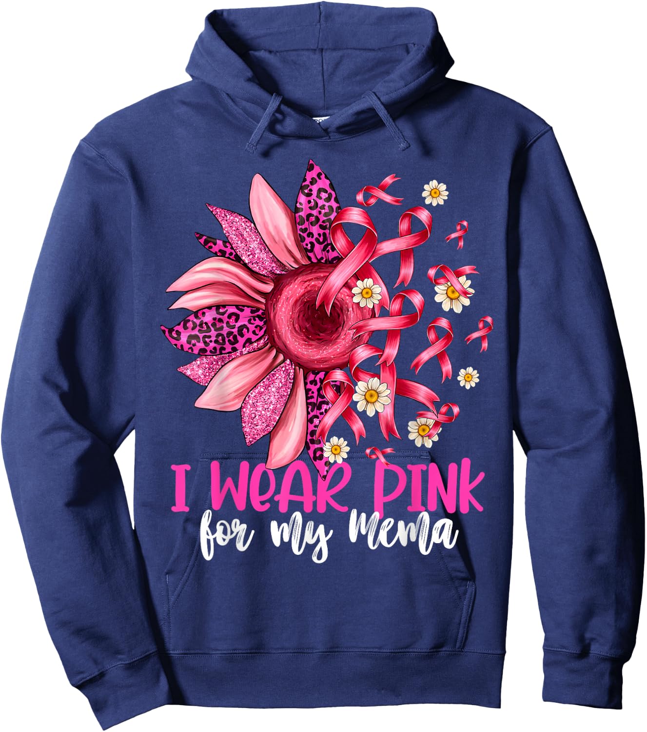 I Wear Pink For My Mema Sunflower Breast Cancer Awareness Hoodie - Hoodie | Navy