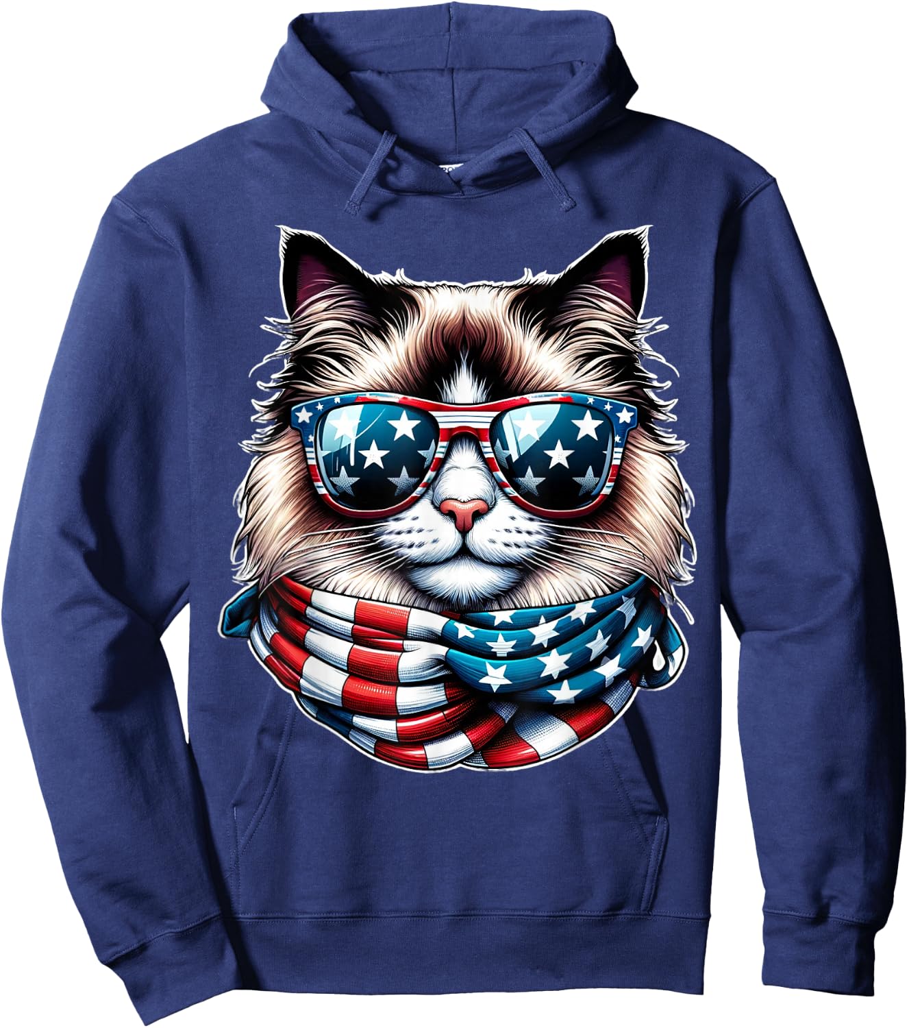 Ragdoll Cat American Flag USA Patriotic Cat 4th of July Hoodie - Hoodie | Navy