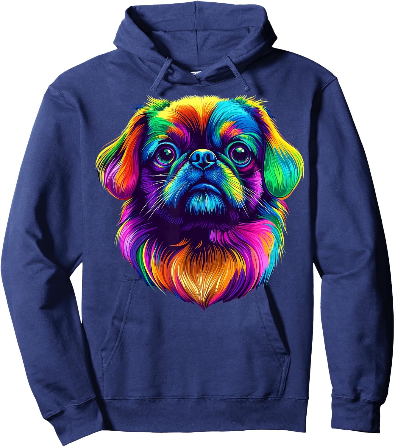 Colorful Pekingese Dog Face Cute Puppy Lover Men Women Black Hoodie - Hoodie | Navy
