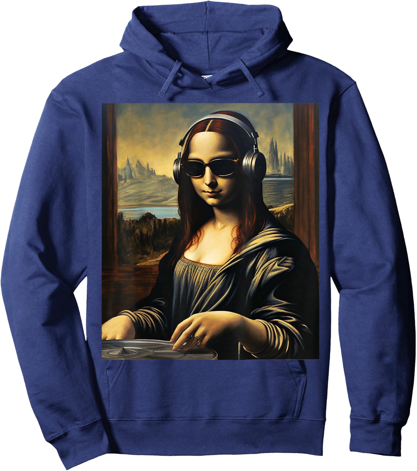 Mona Lisa as DJ | Trending Aesthetic Streetwear Hoodie - Hoodie | Navy