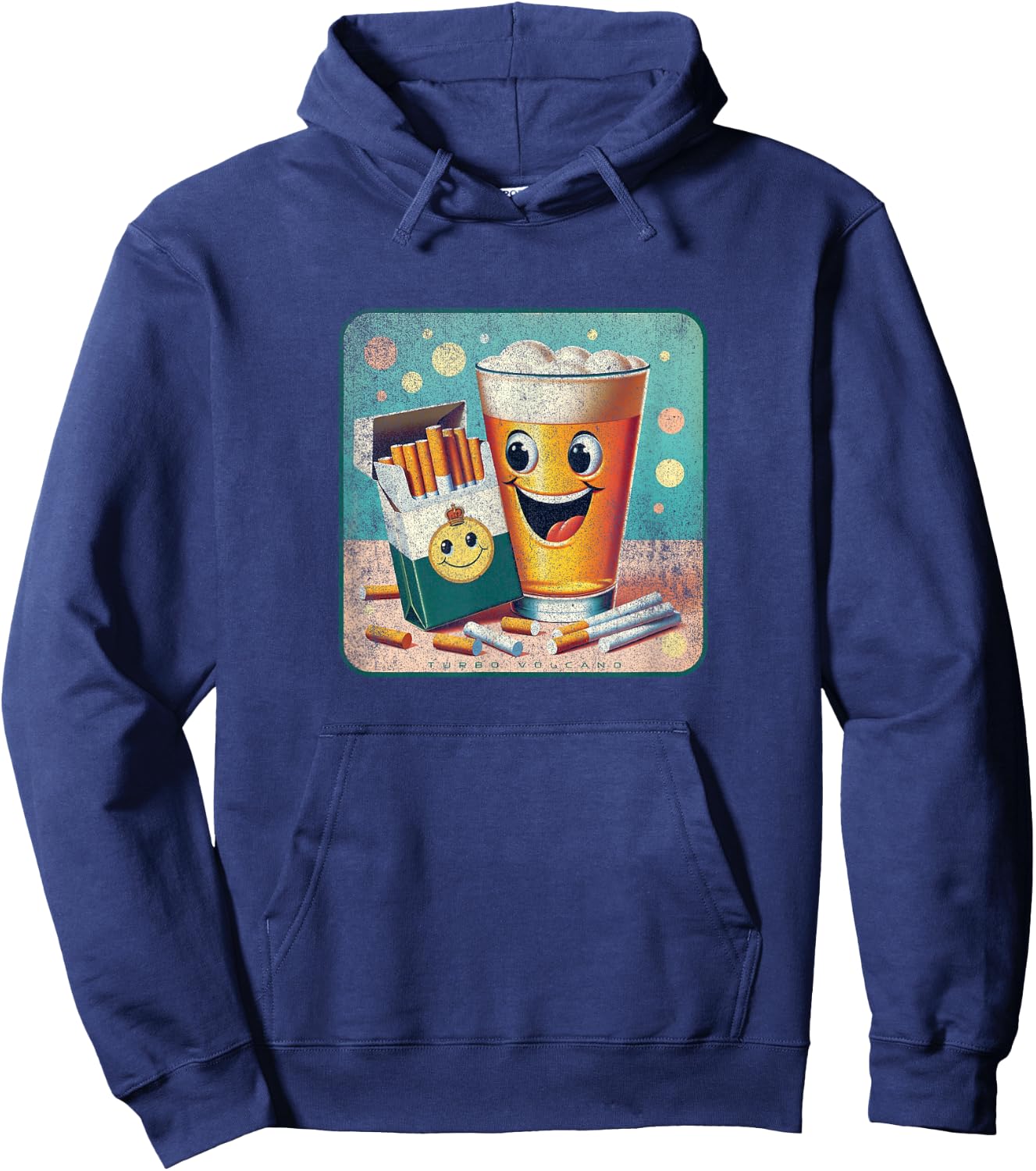 Happy Beer and Cigarettes Retro Advertising Design Hoodie - Hoodie | Navy