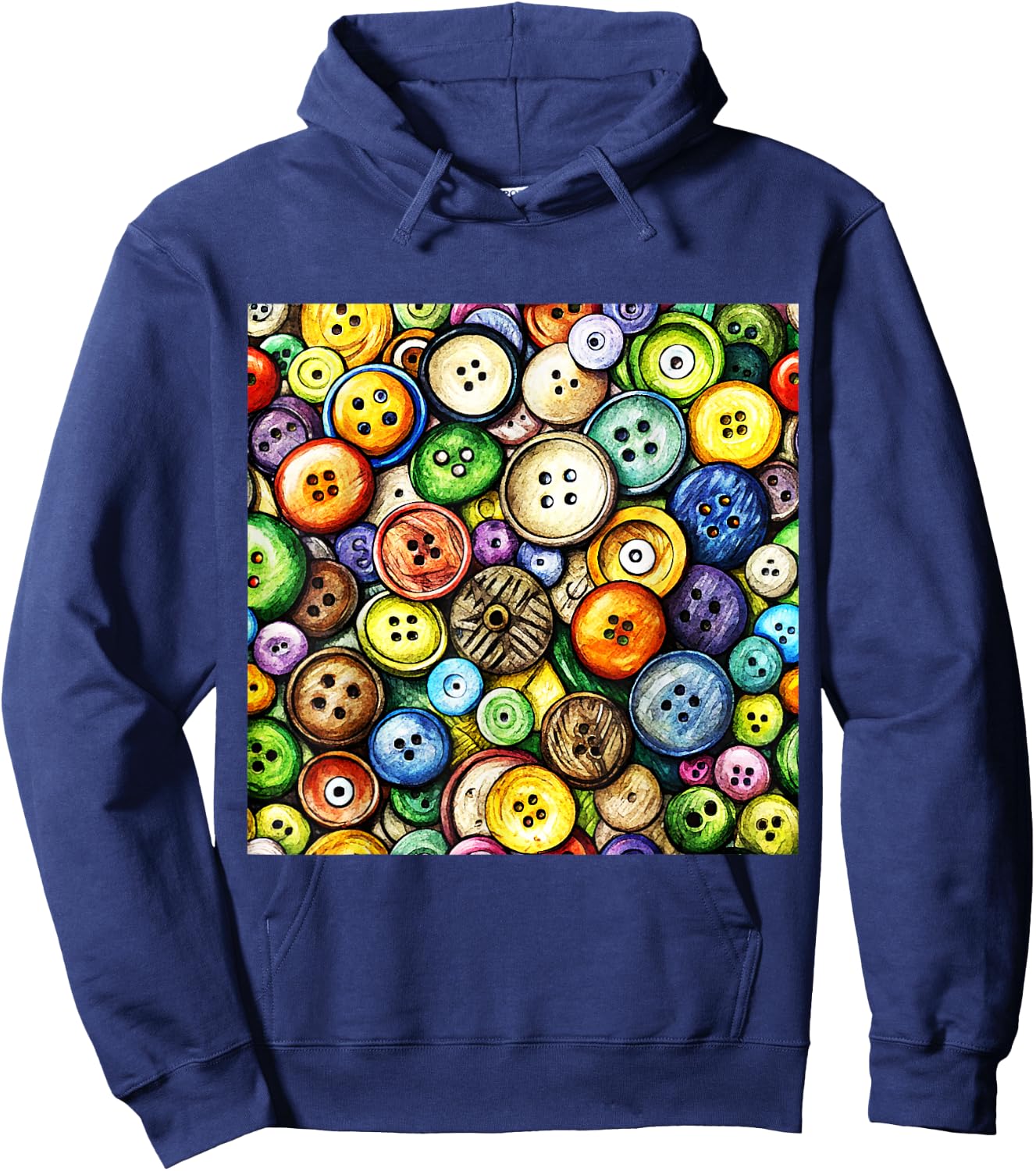 Multicolor Button Pattern Hoodie - Hoodie | Navy