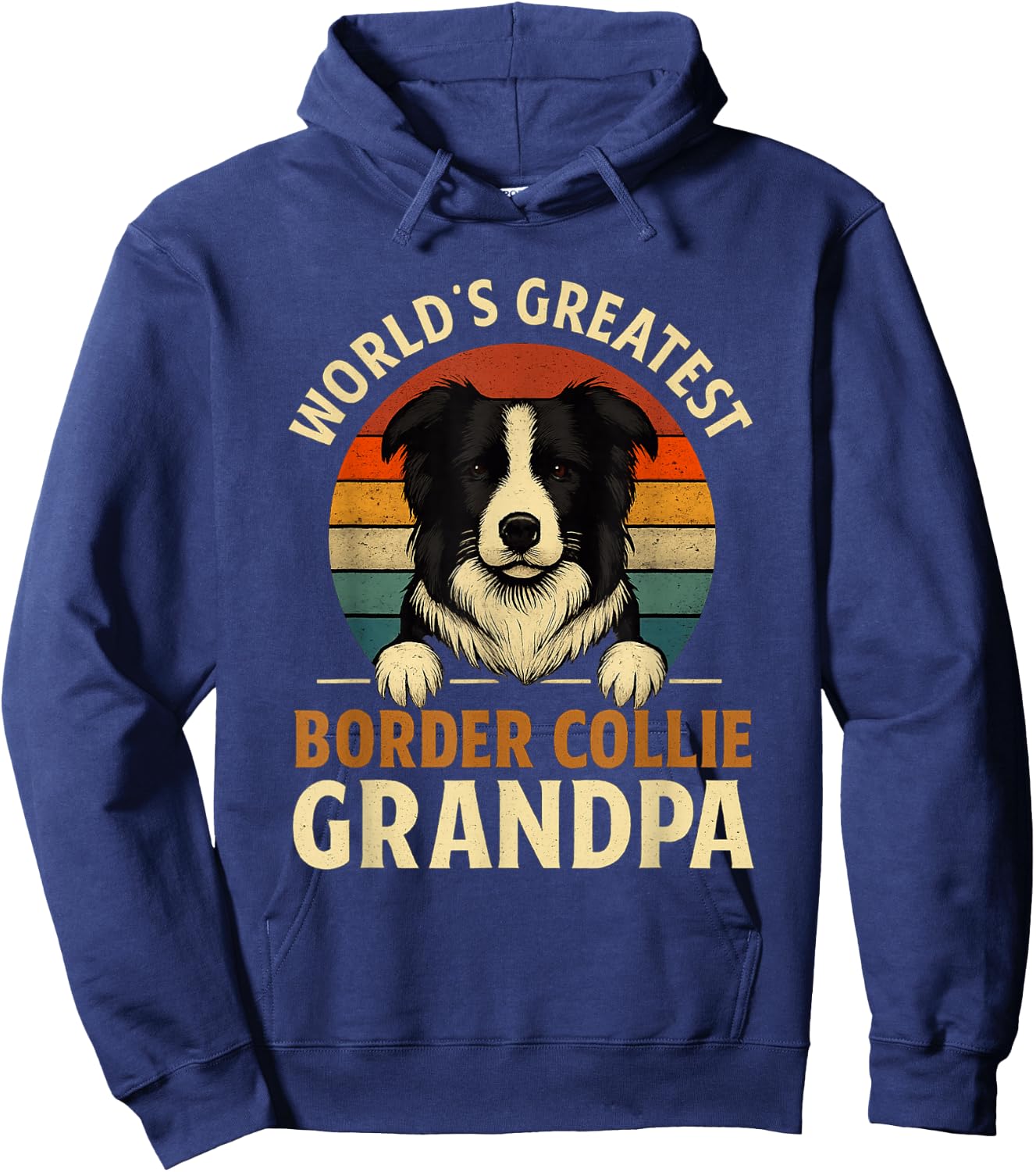 Border Collie Worlds Greatest Grandpa Retro Dog Lover Hoodie - Hoodie | Navy