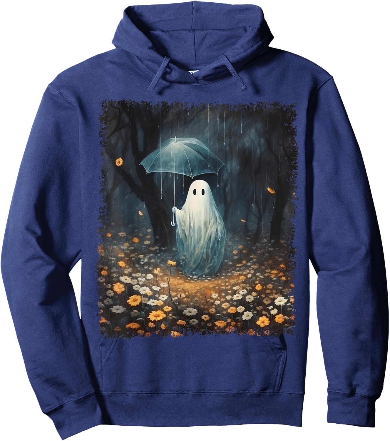 Vintage Halloween Spooky Ghost In The Forest Umbrella Gothic Hoodie - Hoodie | Navy