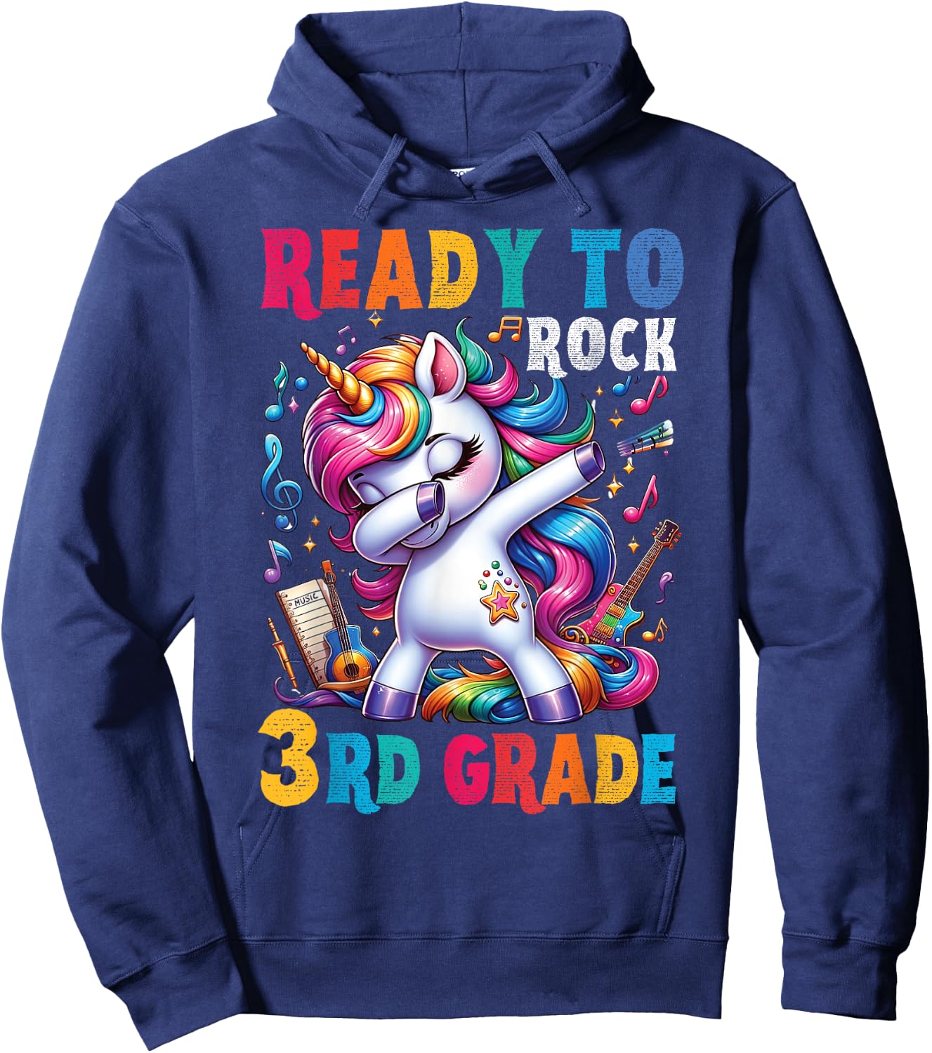 Student back to School 3rd grade Girls Musical Music Unicorn Hoodie - Hoodie | Navy