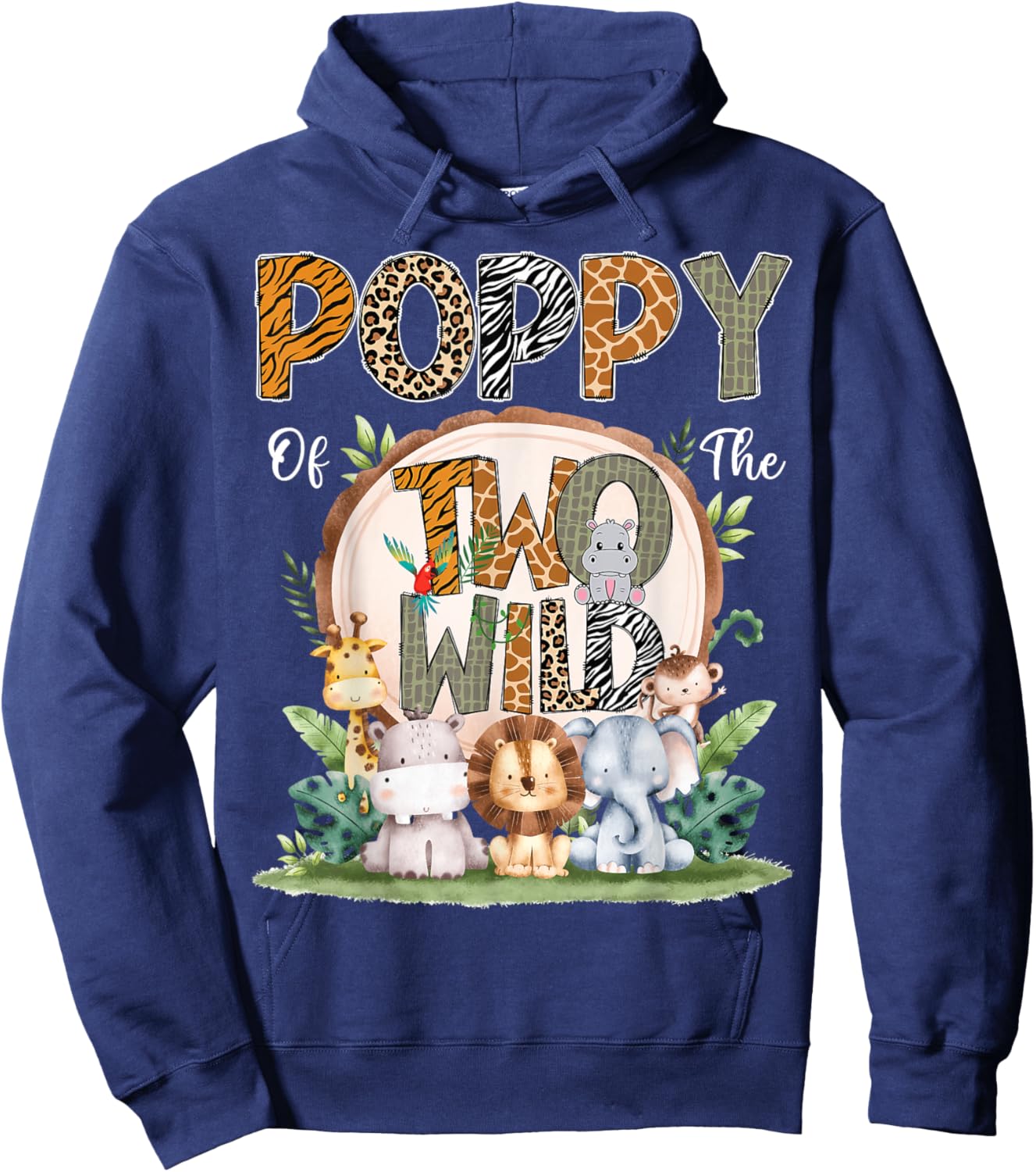 Poppy Of The Two Wild Animal Safari 2Nd Birthday Party Hoodie - Hoodie | Navy