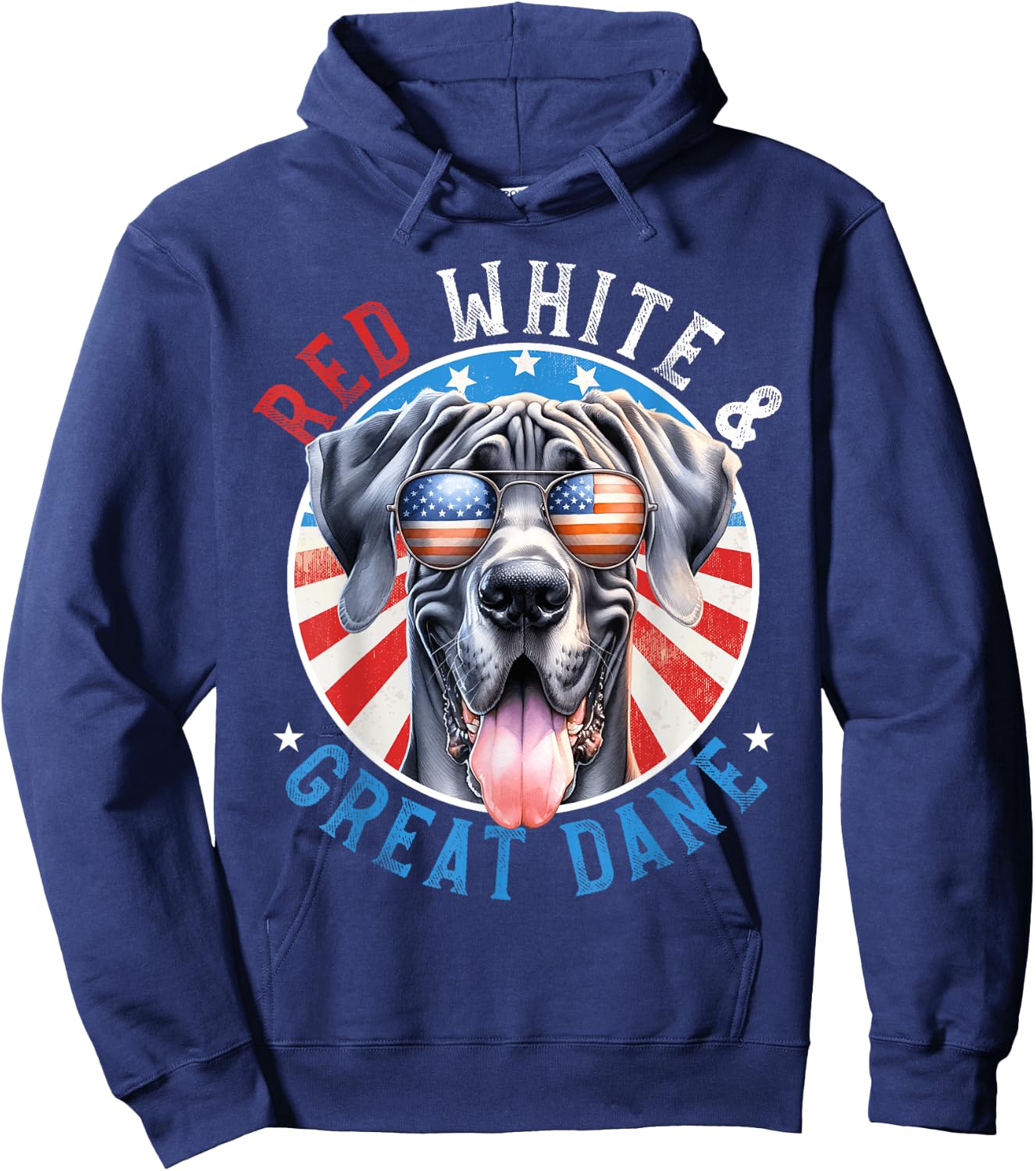 Great Dane Dog 4th of July Red White and Gentle Giant Lovers Hoodie - Hoodie | Navy
