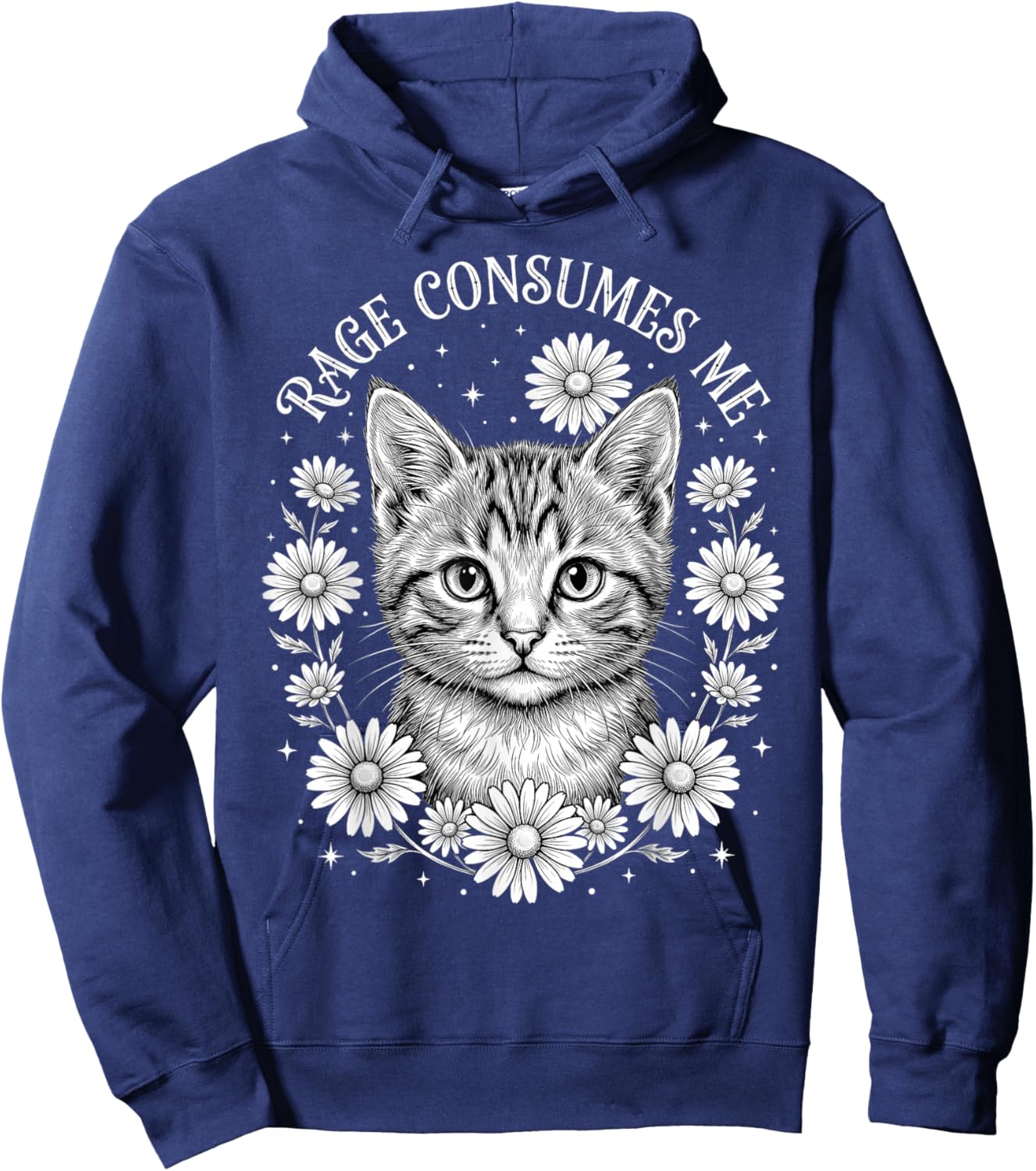 Cute Cat Rage Consumes Me Funny Kitten Flower Hoodie - Hoodie | Navy