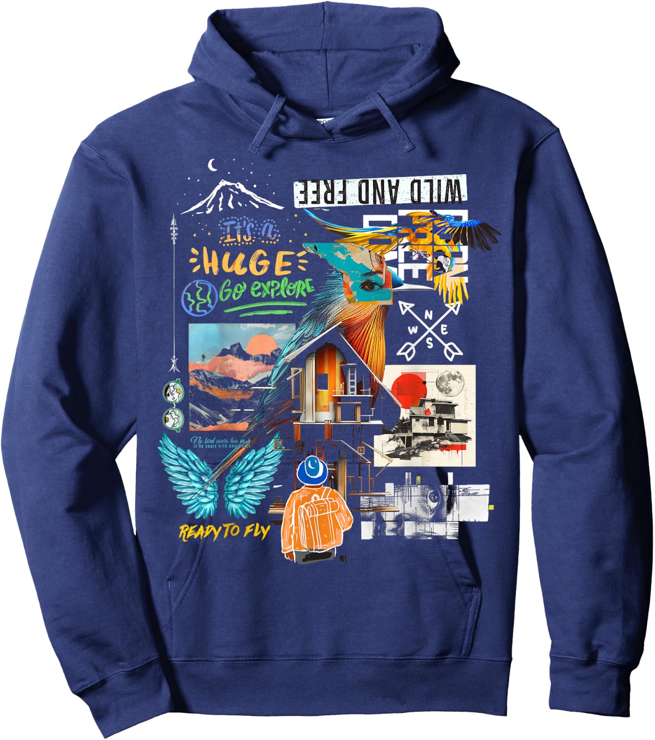 Butterfly | Frontprint | Animal Art Graphic Artwork Butterfl Hoodie - Hoodie | Navy
