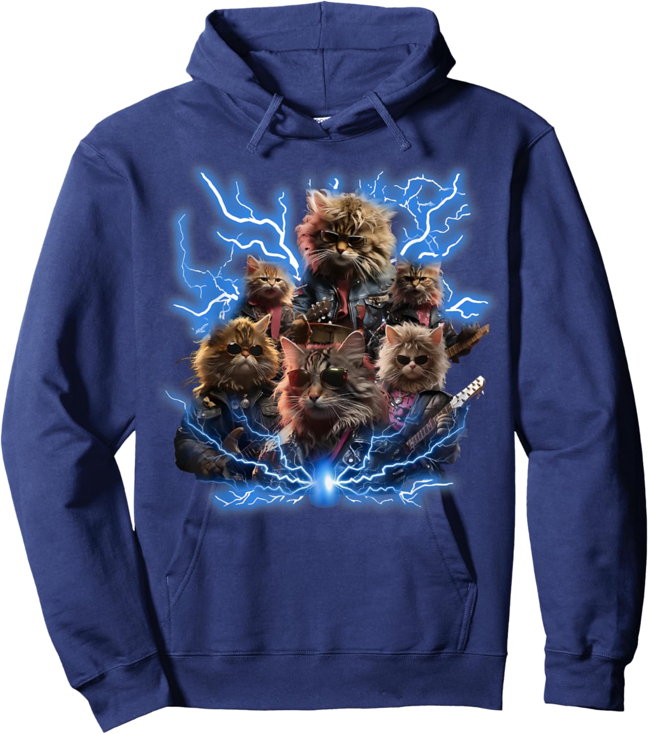 Cats Playing Guitar Retro Rock Music Band Women Kid Hoodie - Hoodie | Navy