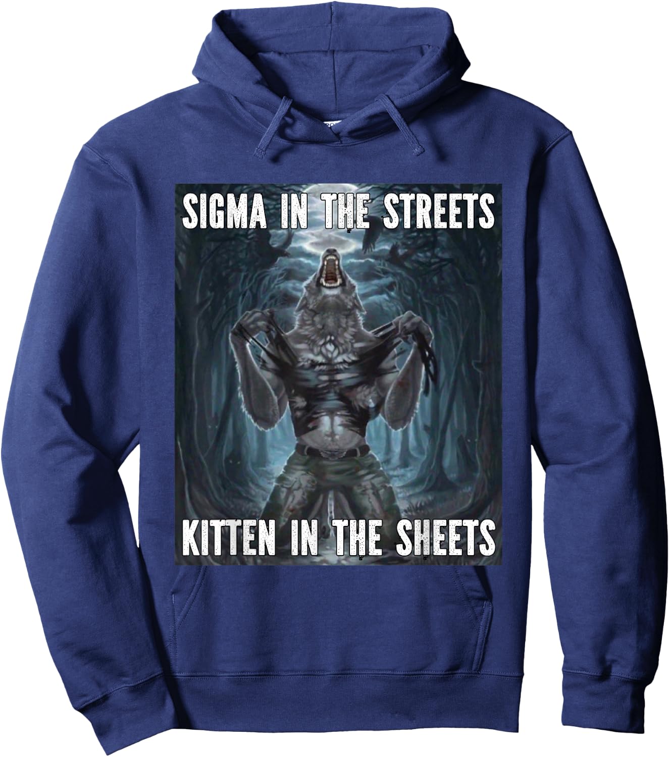 Sigma In The Street Kitten Funny Alpha Werewolf Wolf Meme Hoodie - Hoodie | Navy