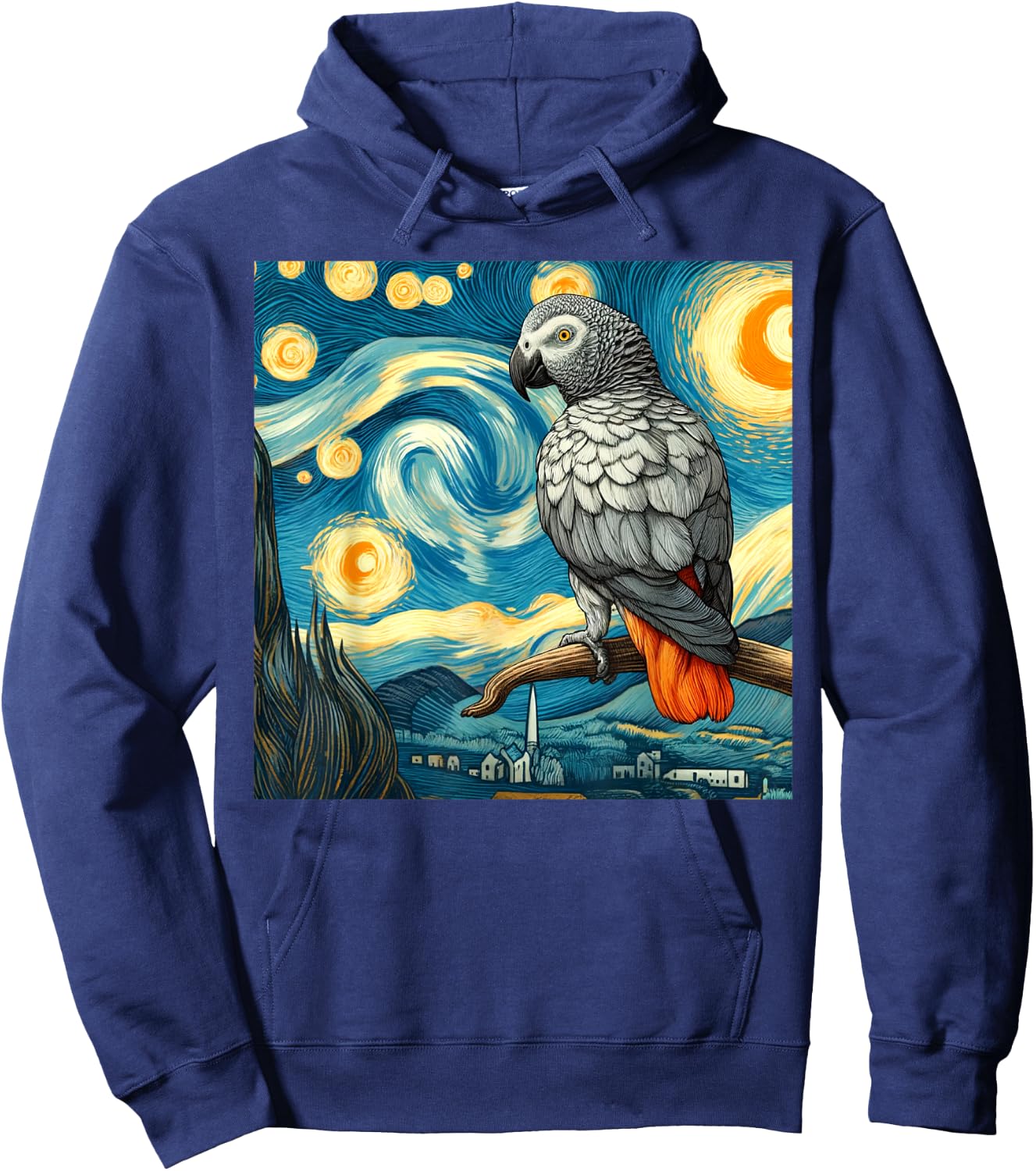 African Grey Parrot Owner Bird Lover Starry Night Van Gogh Hoodie - Hoodie | Navy