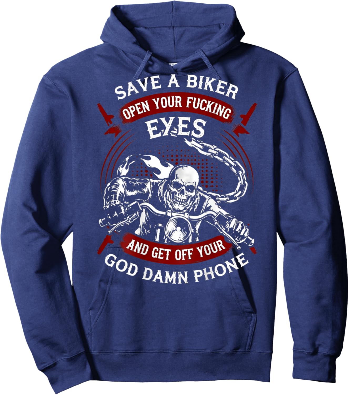 Save A Biker Open Your Eyes Get Off Your Phone (on Back) Hoodie - Hoodie | Navy