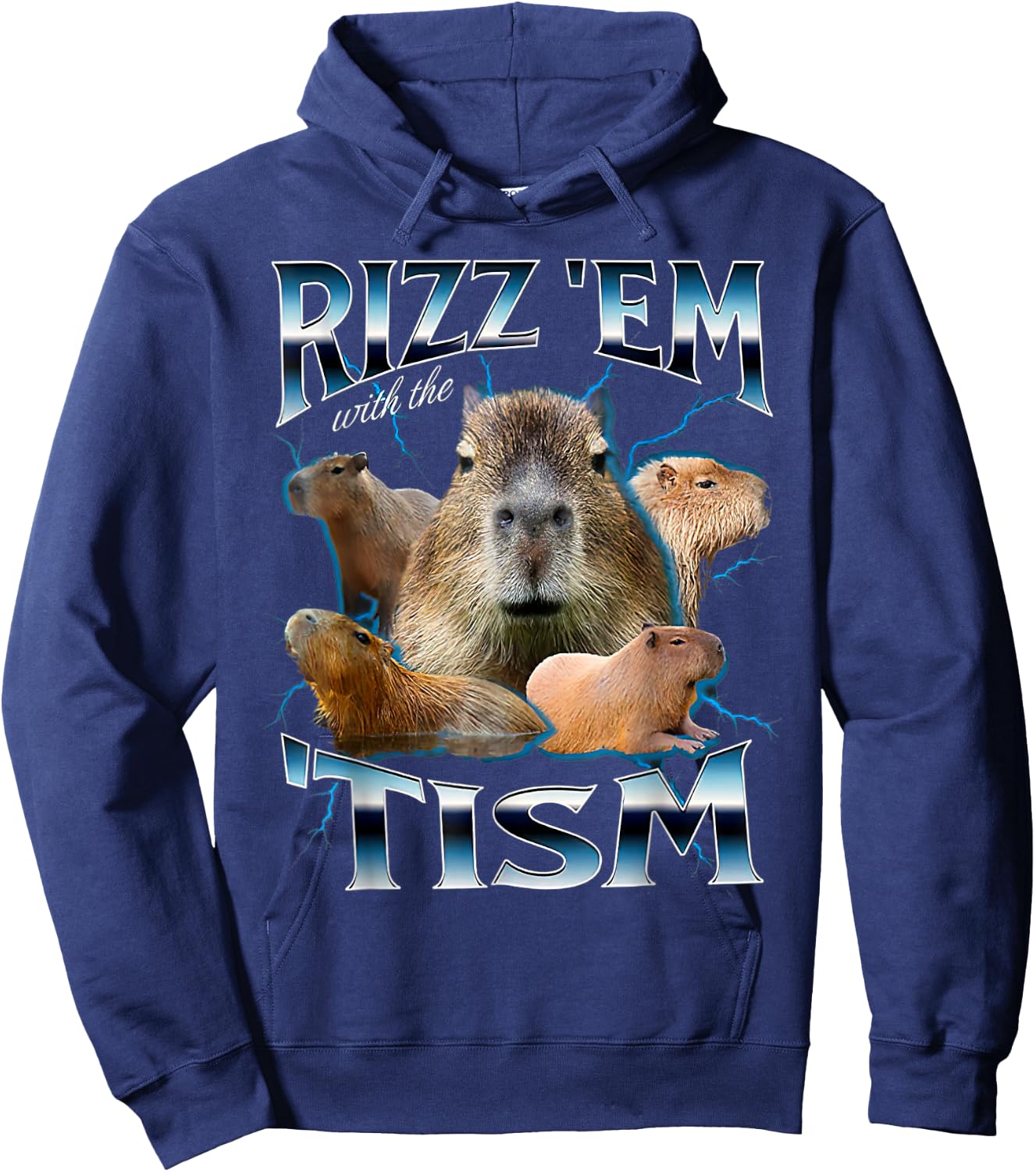 Rizz Em With The Tism Capybara Funny Oddly Dank Meme Hoodie - Hoodie | Navy