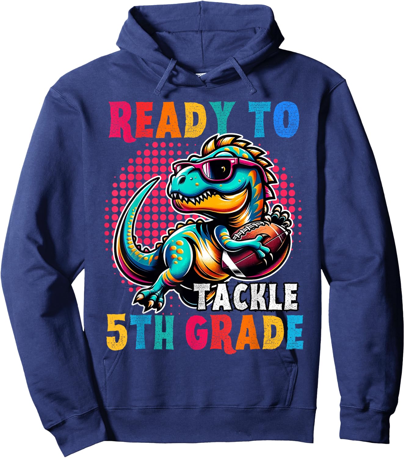 First day back to School 5th grade Boys Football Dinosaur Hoodie - Hoodie | Navy