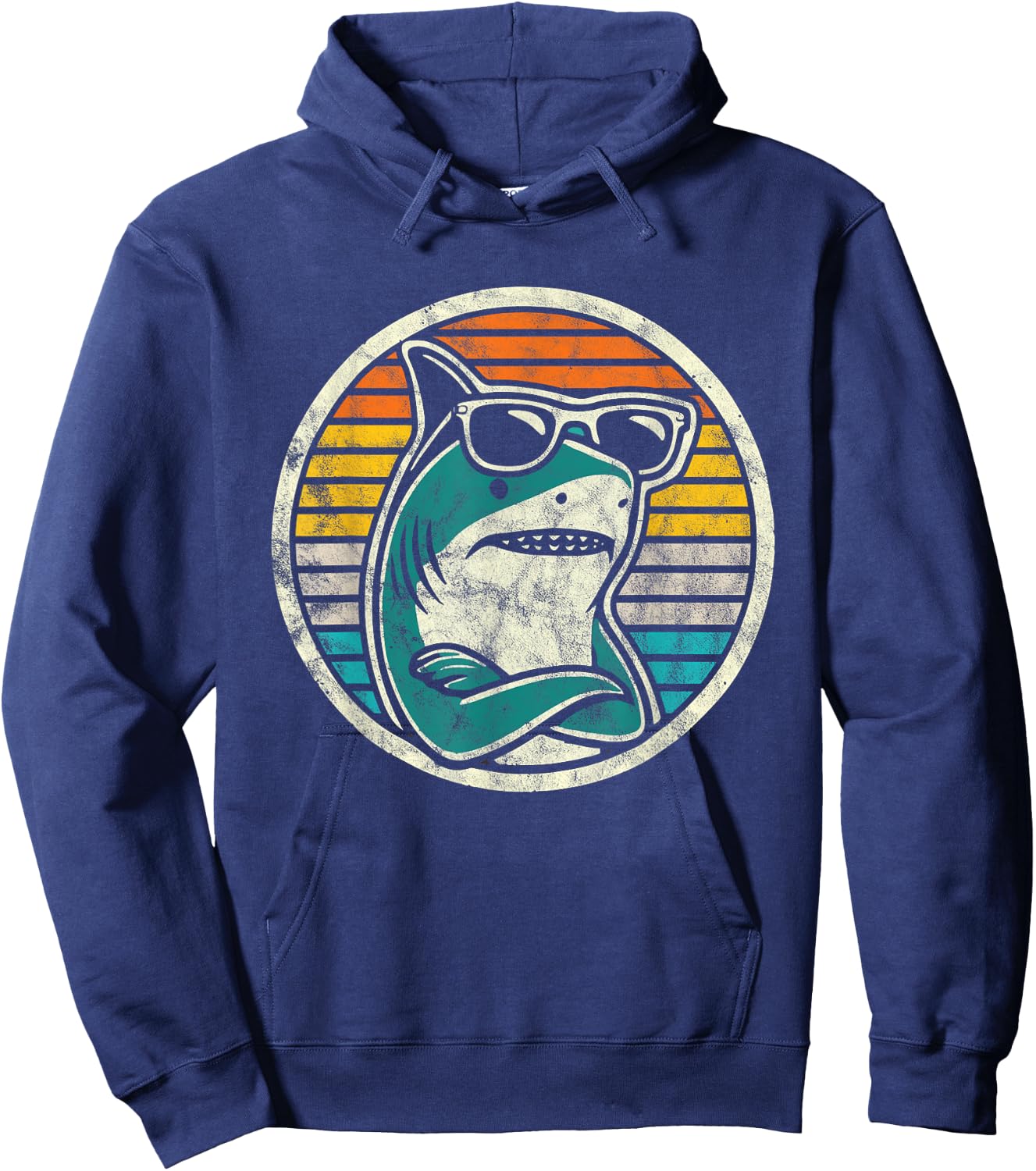 Retro Cool Shark with Sunglasses Vintage Ocean Vibes Hoodie - Hoodie | Navy